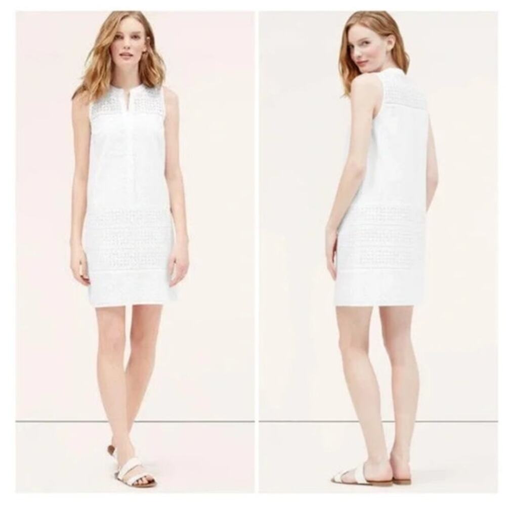 Ann Taylor Loft dress women's 14 sleeveless tank eyelet lace  shift white boho